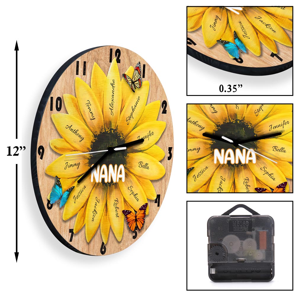 Sunflower Grandma And Grandkids - Personalized Grandma Wall Clock