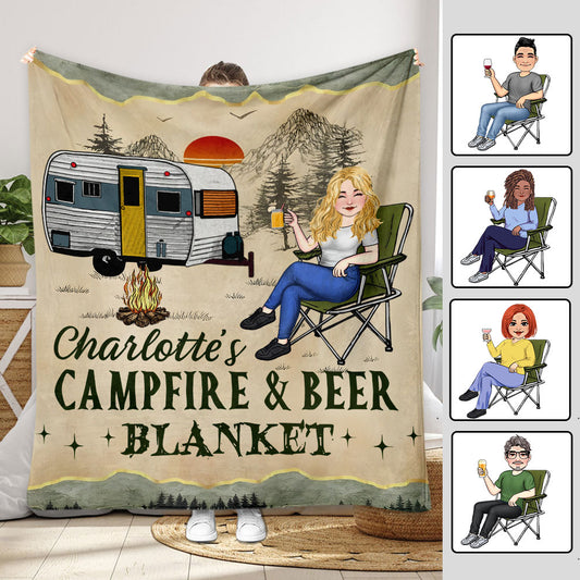 Campfire And Coffee - Personalized Camping Blanket