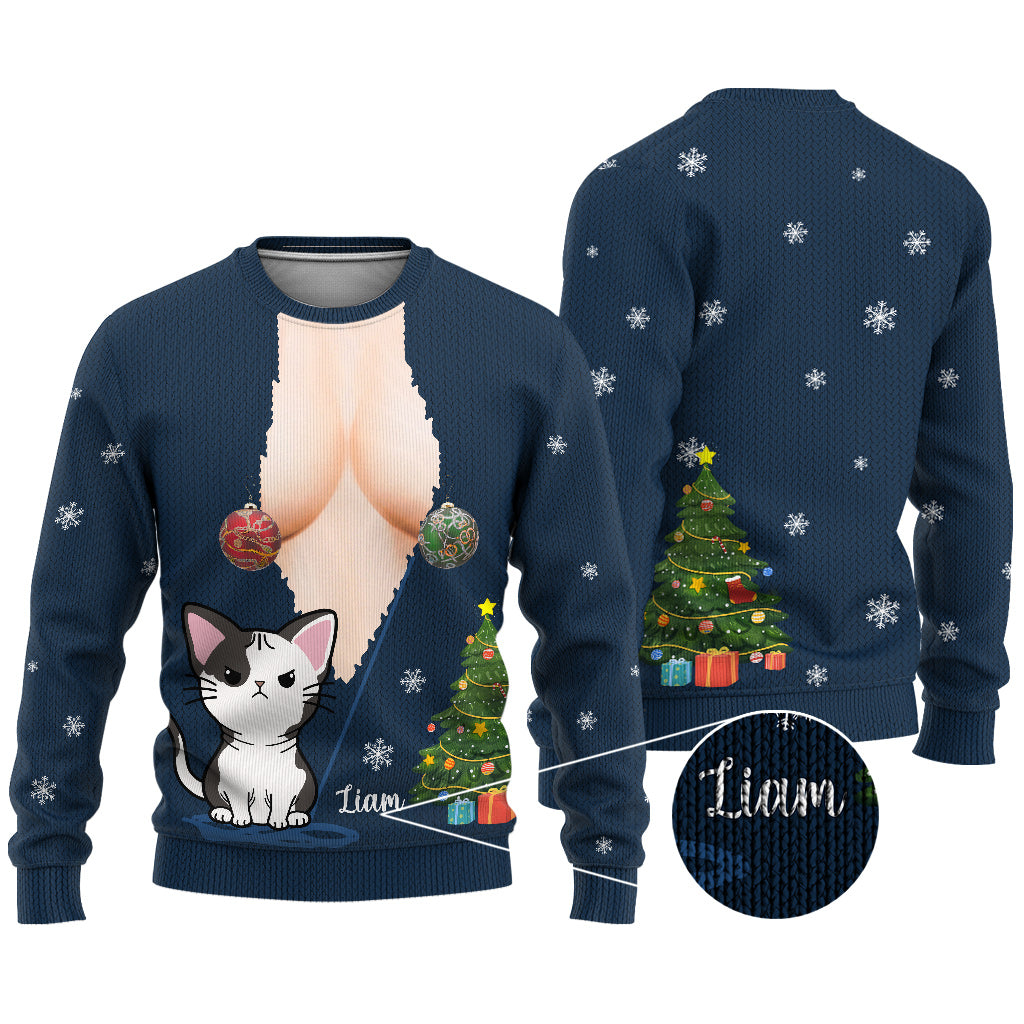 Merry Christmas - Personalized Cat Ugly Sweater