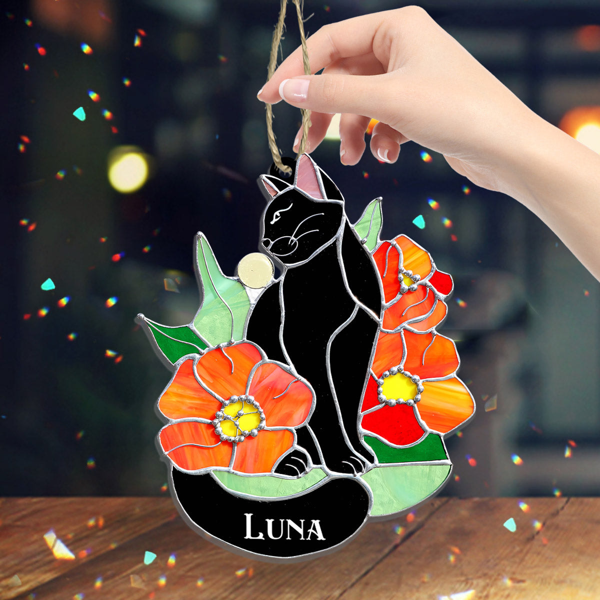 Black Cat - Personalized Black Cat Suncatcher