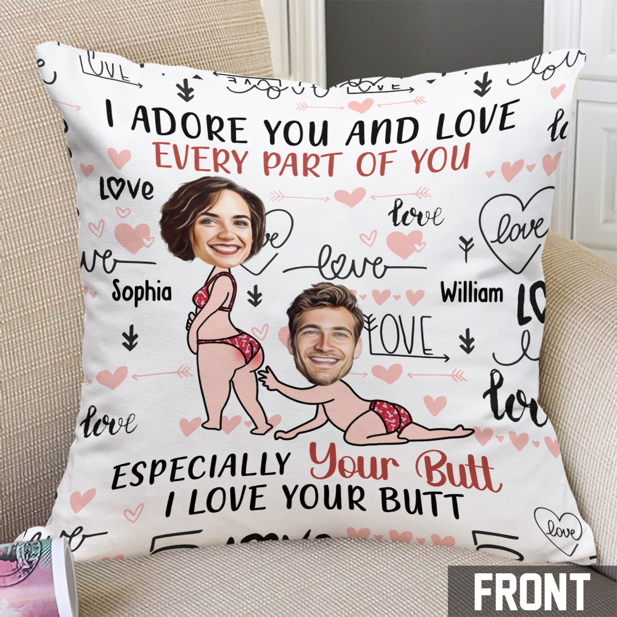 I Adore You And Love Every Part Of You Custom Face Upload Image - Personalized Couple Throw Pillow