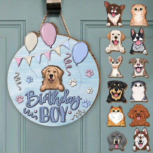 Birthday Boy Girl Pet Cat Dog - Personalized Dog Interchangeable Wood Sign