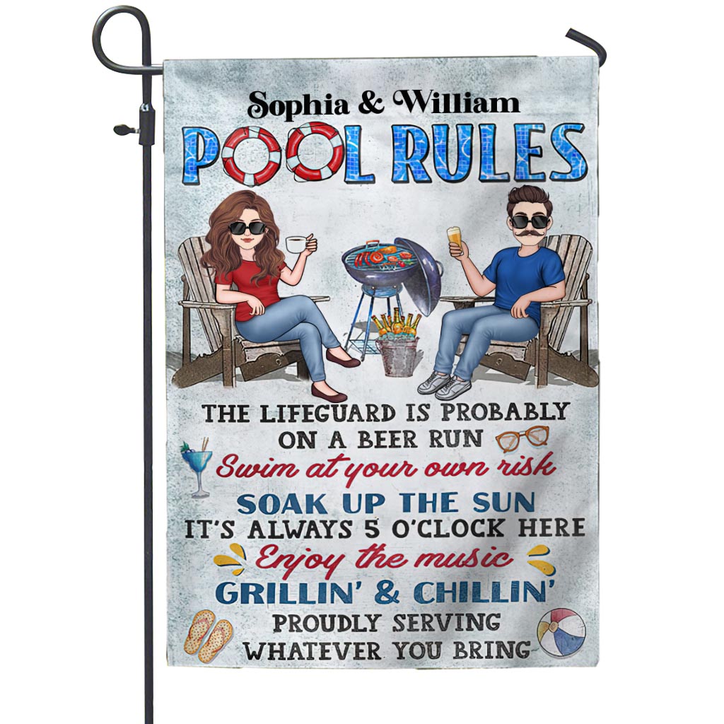 Pool Rules Swim At Your Own Risk - Personalized Backyard Garden Flag