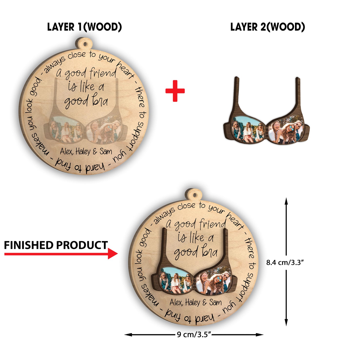 A Good Friend Is Like A Good Bra - Personalized Bestie 2 Layered Piece Ornament