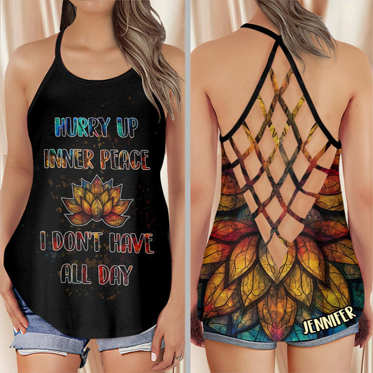 Hurry Up Inner Peace - Personalized Yoga Cross Tank Top