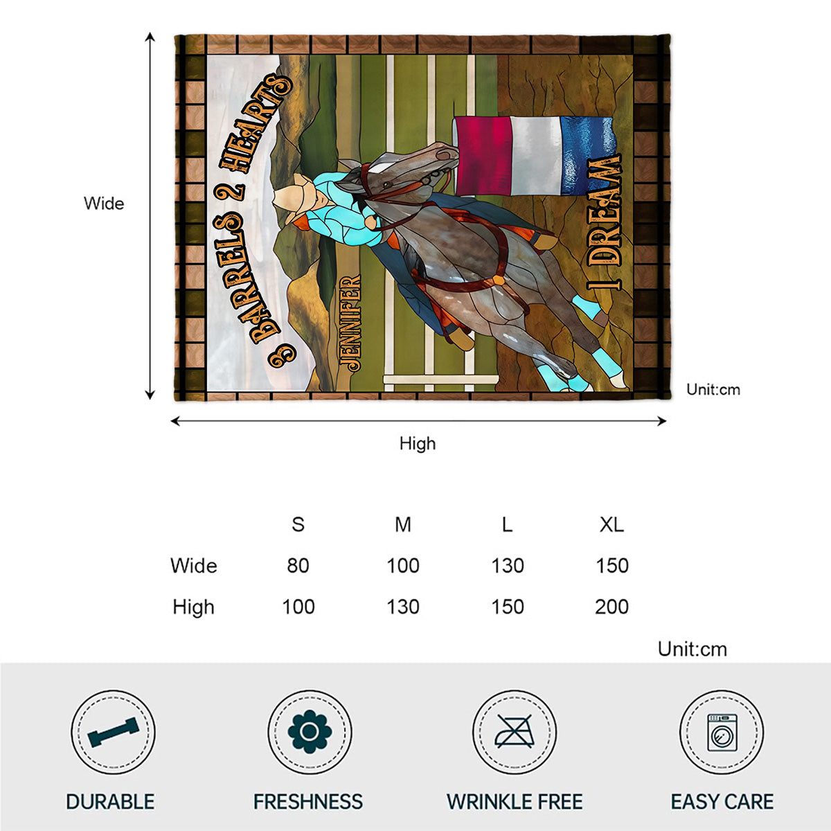 3 Barrels 2 Hearts 1 Dream - Personalized Horse Blanket