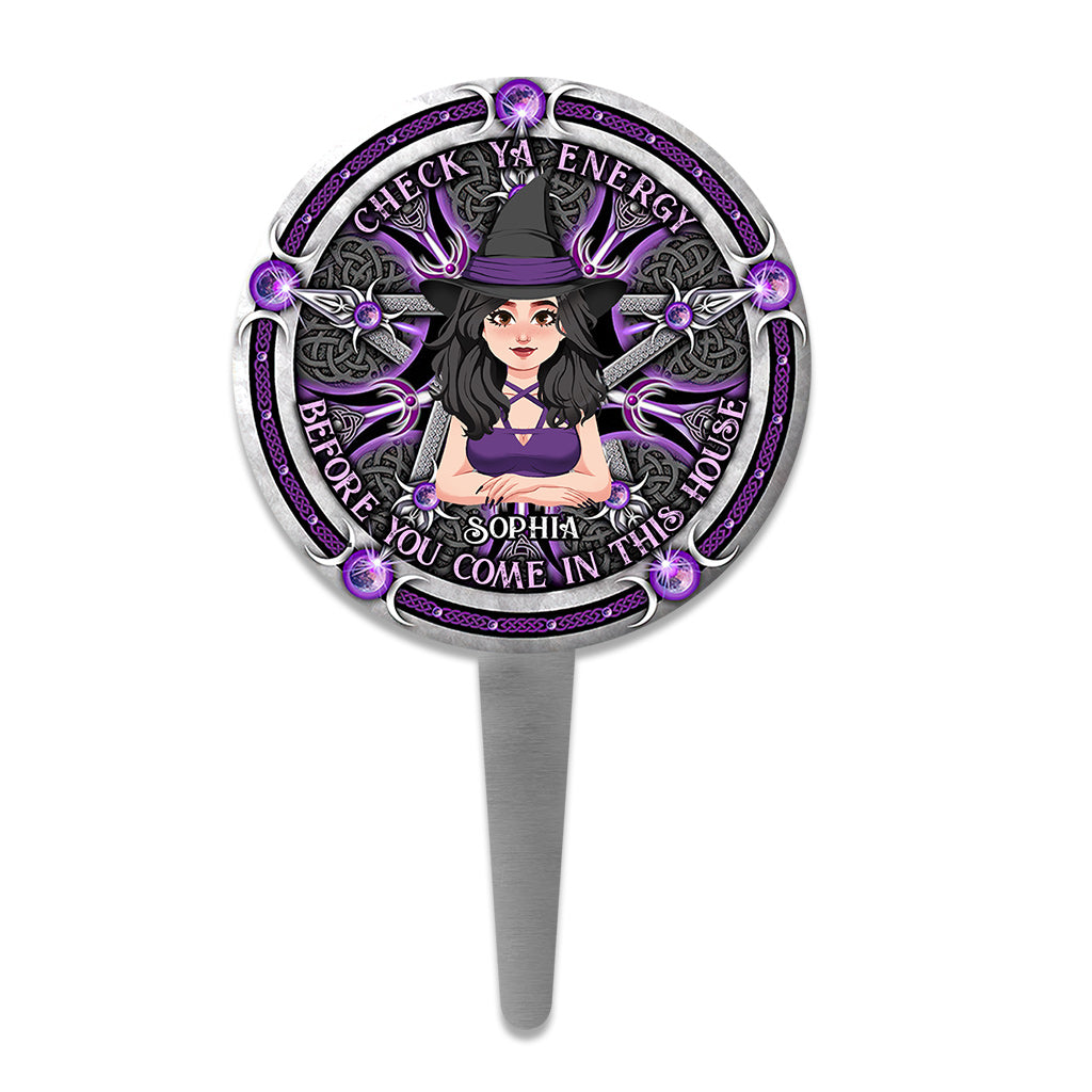 Check Ya Energy - Personalized Witch Acrylic Garden Sign