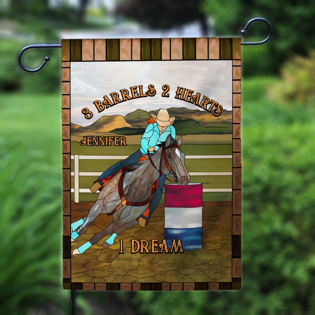 3 Barrels 2 Hearts 1 Dream - Personalized Horse Garden Flag