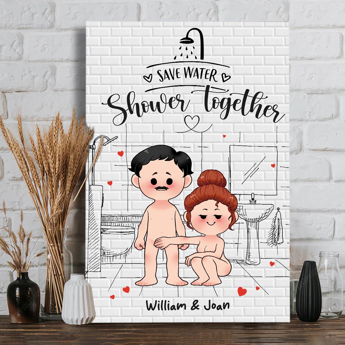 Save Water Shower Together - Personalized Couple Canvas And Poster