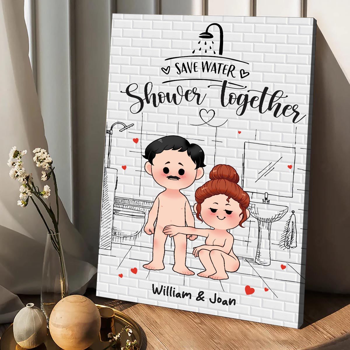 Save Water Shower Together - Personalized Couple Canvas And Poster