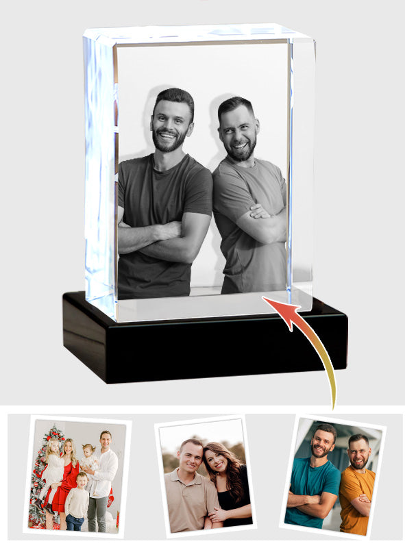 Custom Photo - Personalized grandson Laser Engraving 3D Cuboid Shaped Crystal Lamp