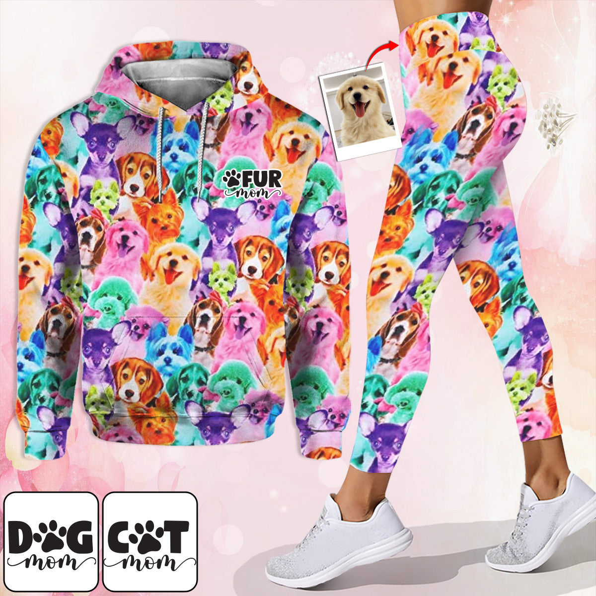 Photo Insert Transferring Into Colorful Style - Personalized Cat Hoodie and Leggings