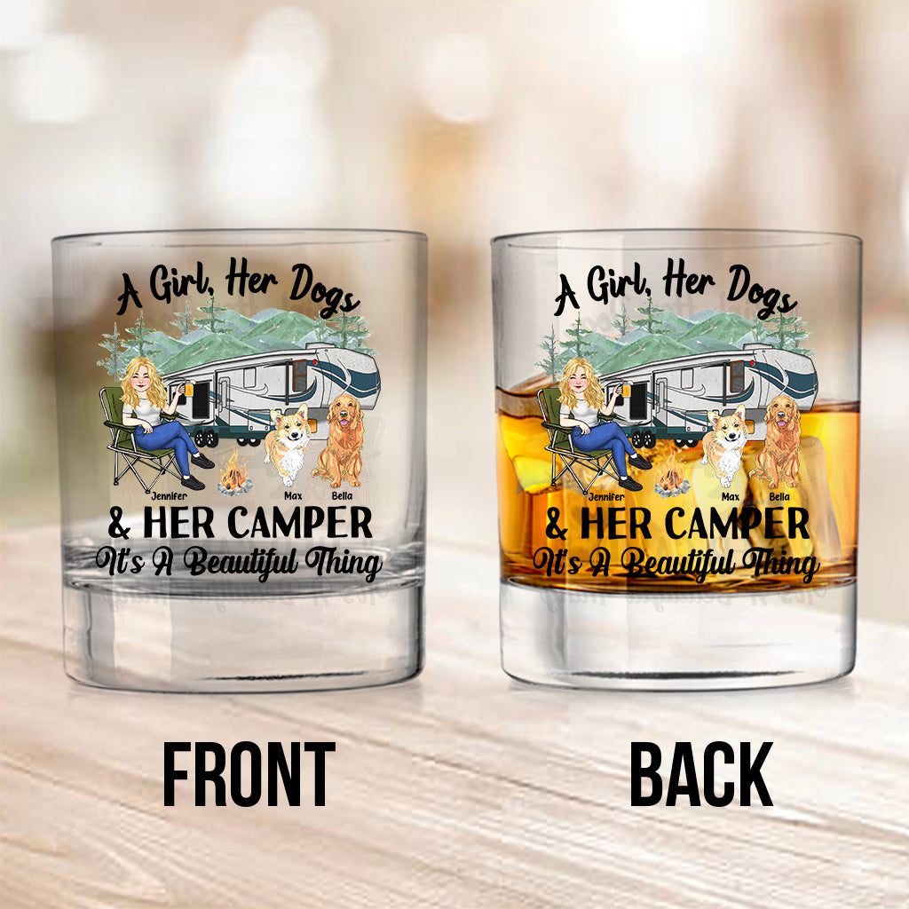 A Girl Her Dog And Her Camper - Camping gift for dog lover - Personalized Rock Glass