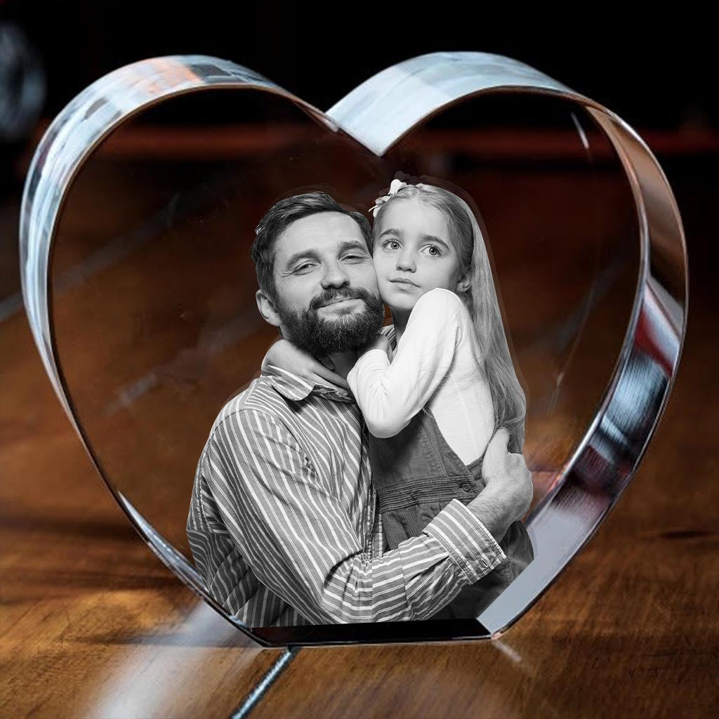 Custom Photo - Personalized Step Dad Laser Engraving 3D Heart Shaped Crystal Lamp