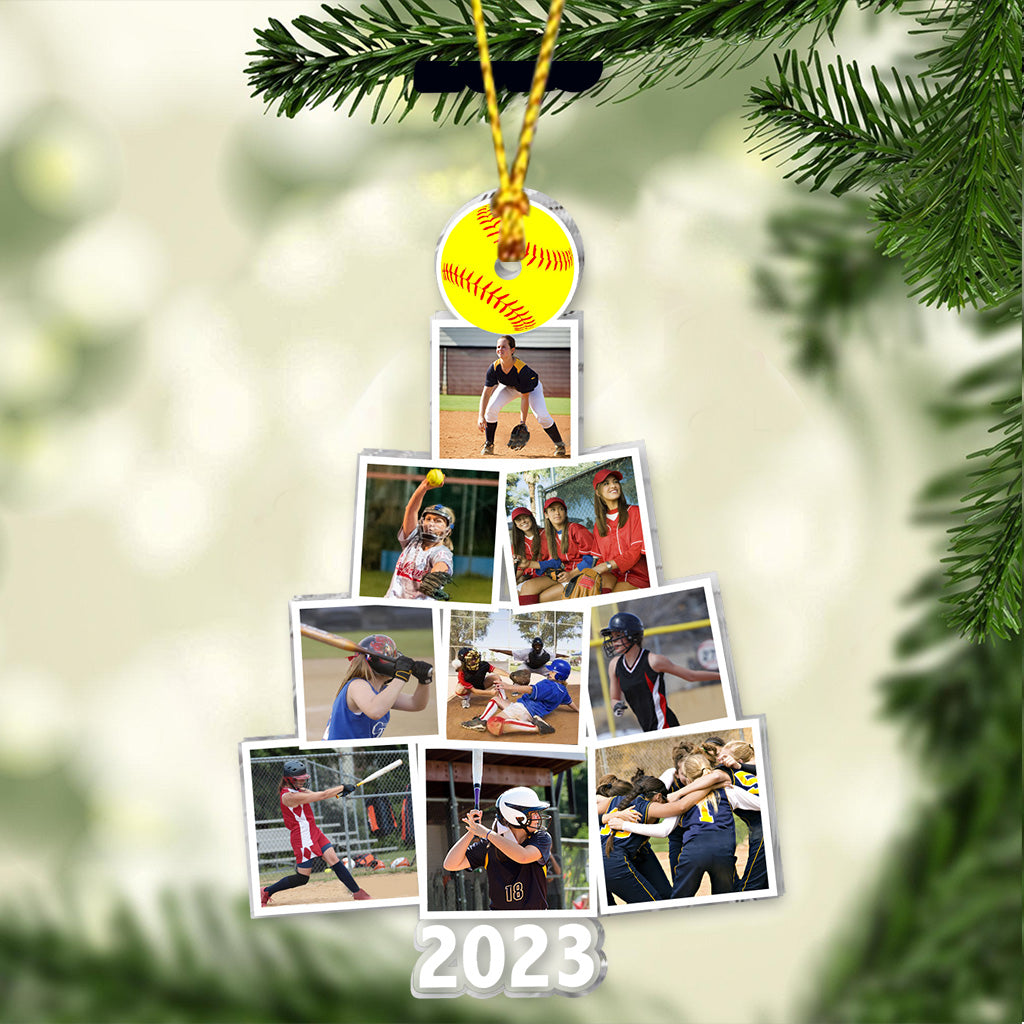 Merry Christmas - Personalized Softball Transparent Ornament