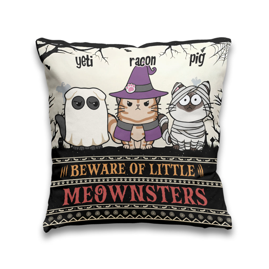 Beware Of Little Meownsters - Personalized Cat Throw Pillow