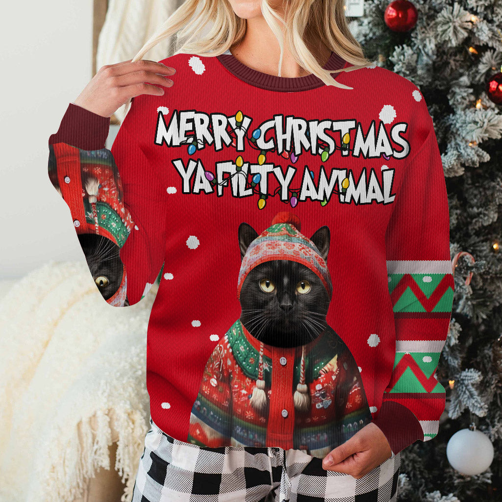 Merry Christmas Ya Filty Anima - Personalized Dog Ugly Sweater