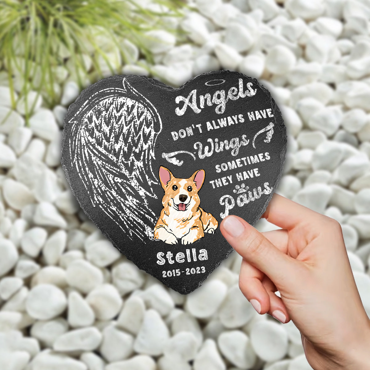 Angel Don't Always Have Wings - Personalized Dog Heart Shaped Stone