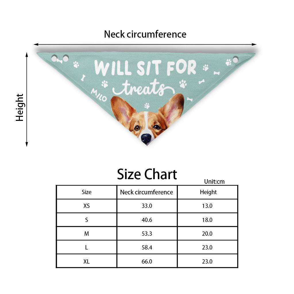 Will Sit For Treats - Personalized Dog Pet Bandana