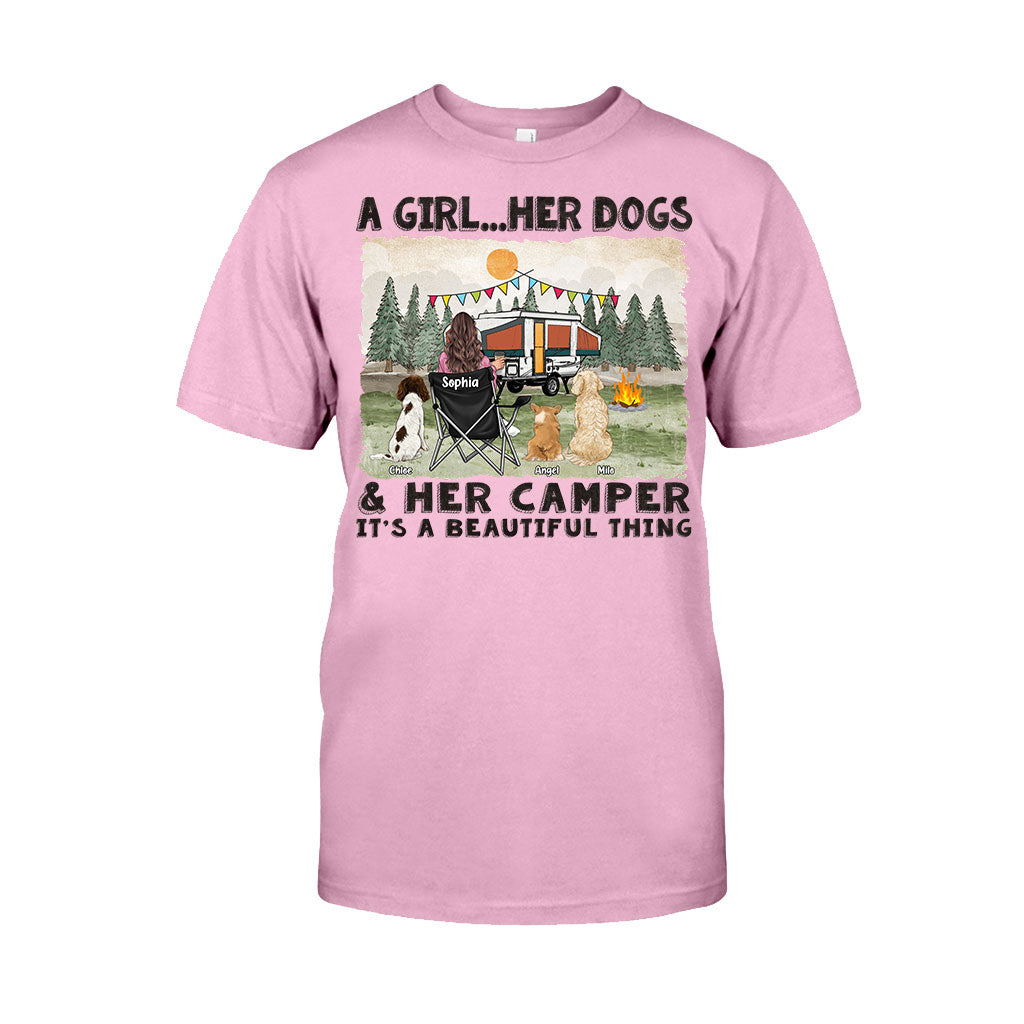 A Girl Her Dogs And Her Camper - Personalized Camping T-shirt & Hoodie
