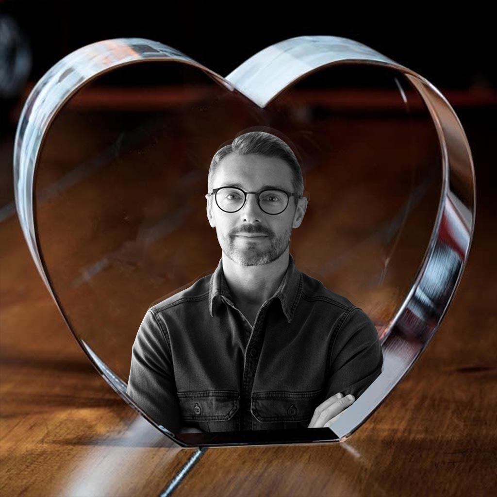 Custom Photo - Personalized Uncle Laser Engraving 3D Heart Shaped Crystal Lamp