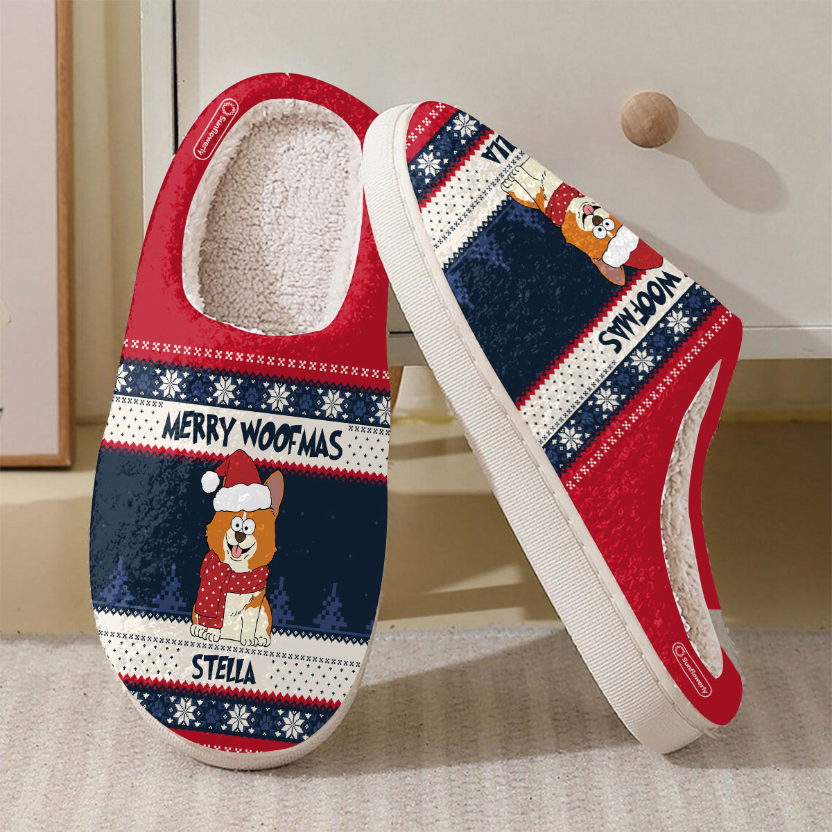 Meowy Christmas Merry Woofmas - Gift for dog lovers, cat lover - Personalized Slippers