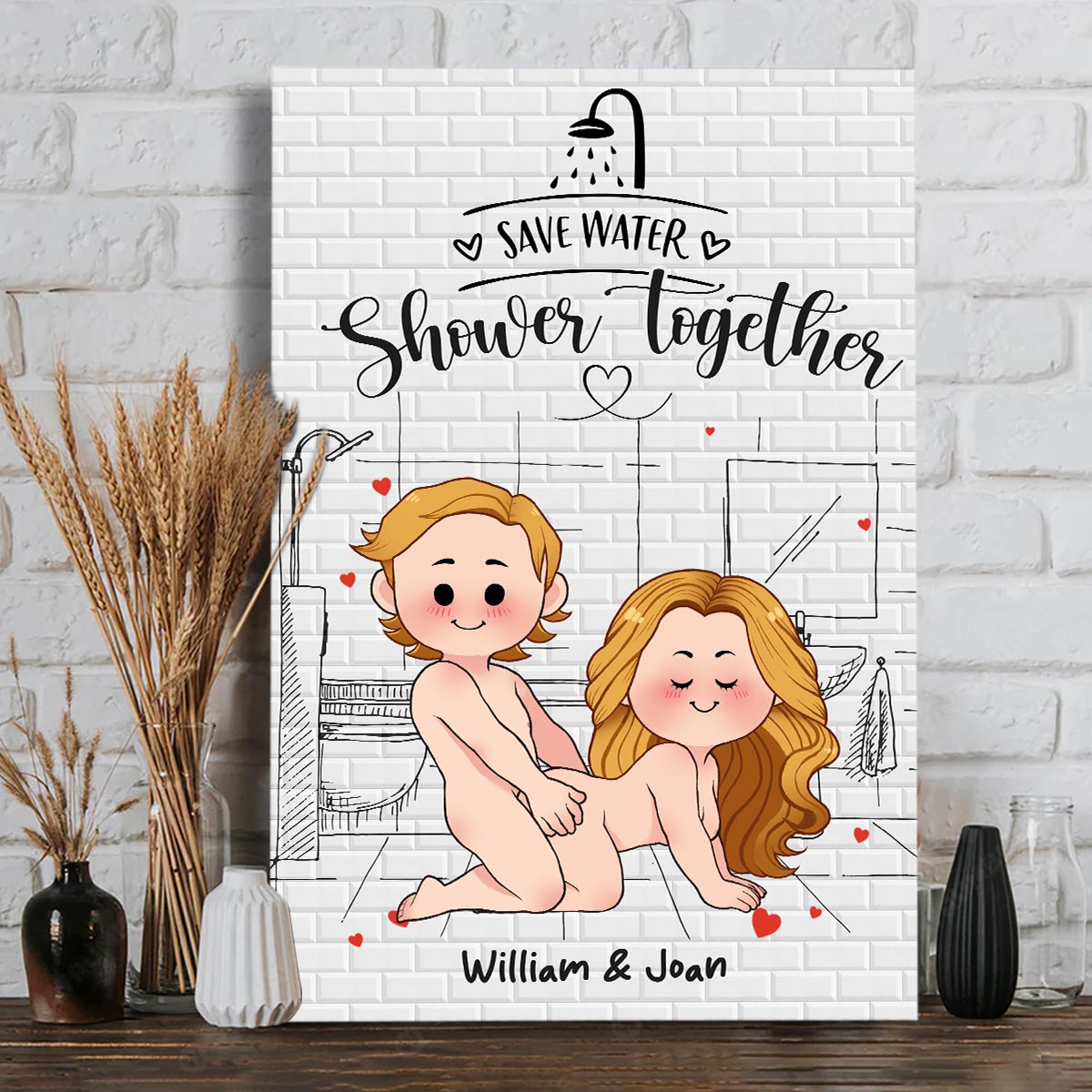 Save Water Shower Together - Personalized Couple Canvas And Poster