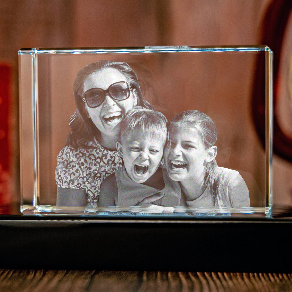 Custom Photo - Personalized Step Mom Laser Engraving 3D Cuboid Shaped Crystal Lamp
