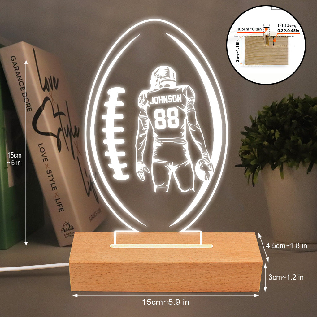Night Light Football - Football gift for him, boyfriend, husband, son - Personalized Shaped Plaque Light Base