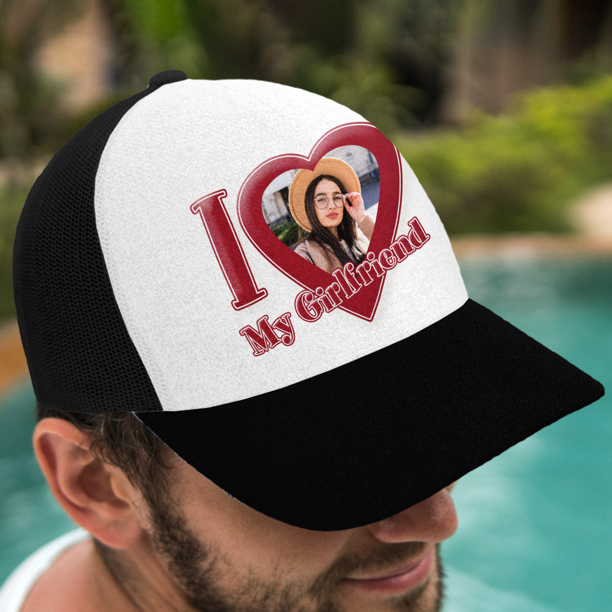I Love My Girlfriend/ Boyfriend/ Wife... - Personalized Couple Trucker Hat