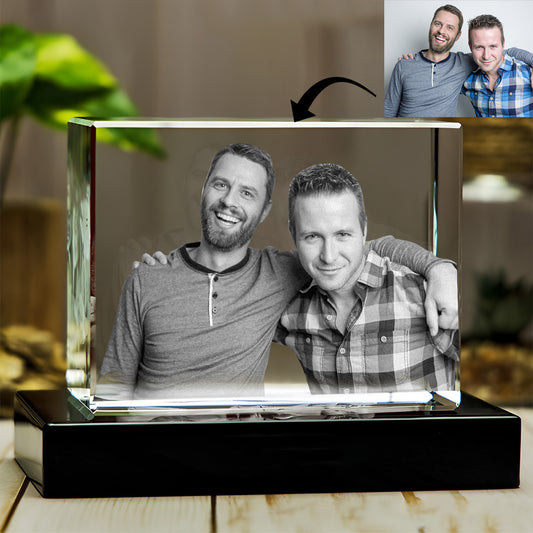 Custom Photo - Personalized Uncle Laser Engraving 3D Cuboid Shaped Crystal Lamp