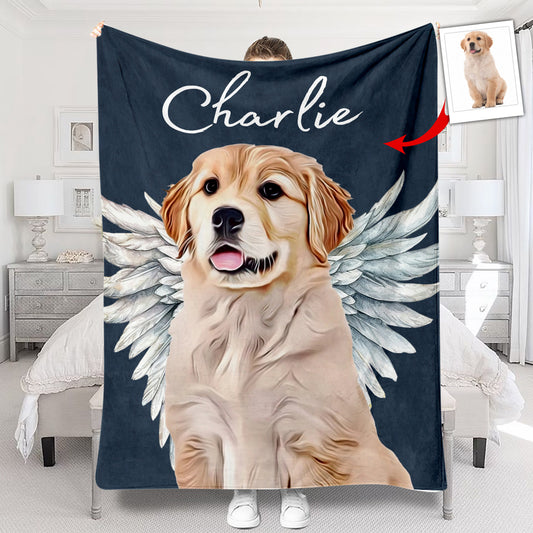 Dog Cat Angel Wings - Gift for dog lovers, cat lover, who lost dog, who lost cat - Personalized Blanket