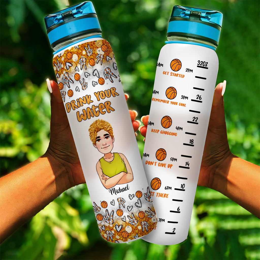 Drink Your Water - Personalized Basketball Water Tracker Bottle