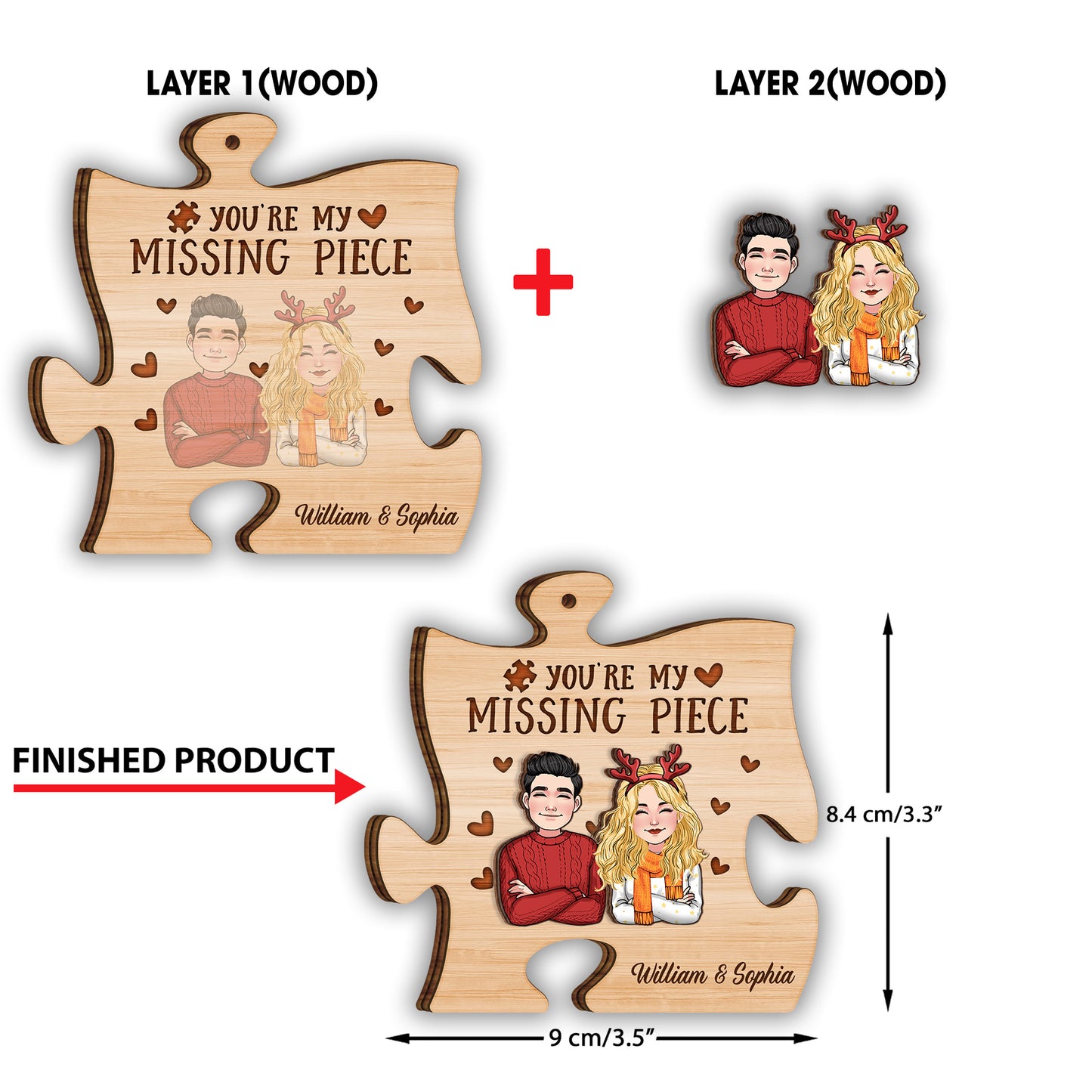 You Are My Missing Piece - gift for wife, husband, girlfriend, boyfriend - Personalized 2 Layered Piece Ornament