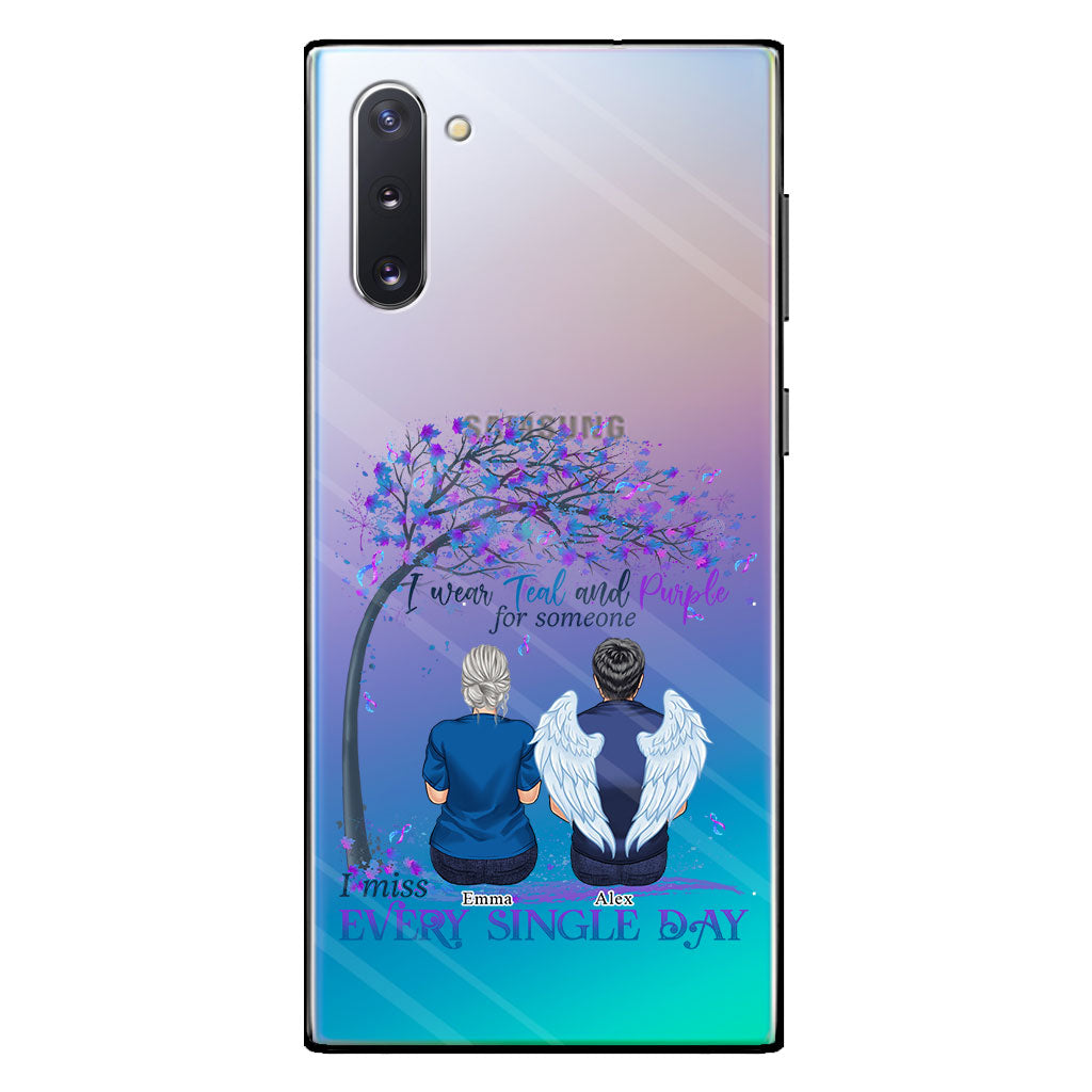 I Wear Teal And Purple - Personalized Suicide Prevention Clear Phone Case