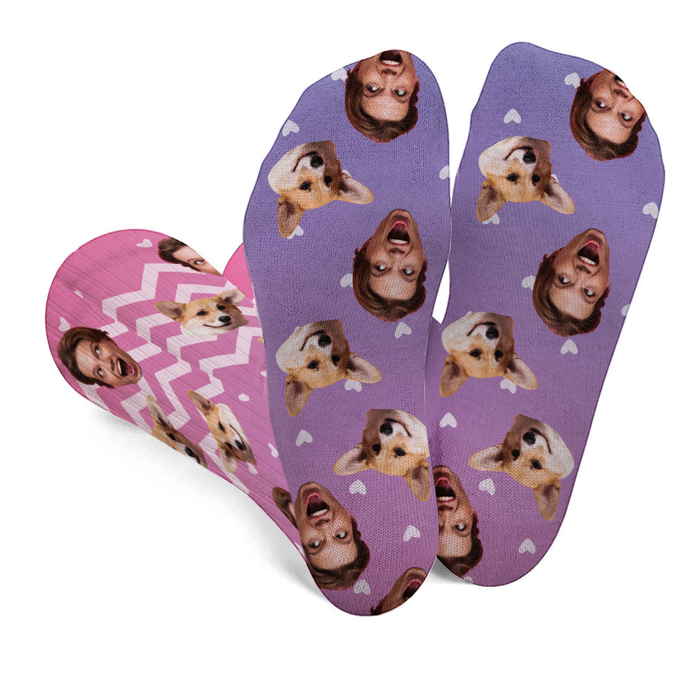 Custom Face Purple Pattern - Personalized Dog Socks