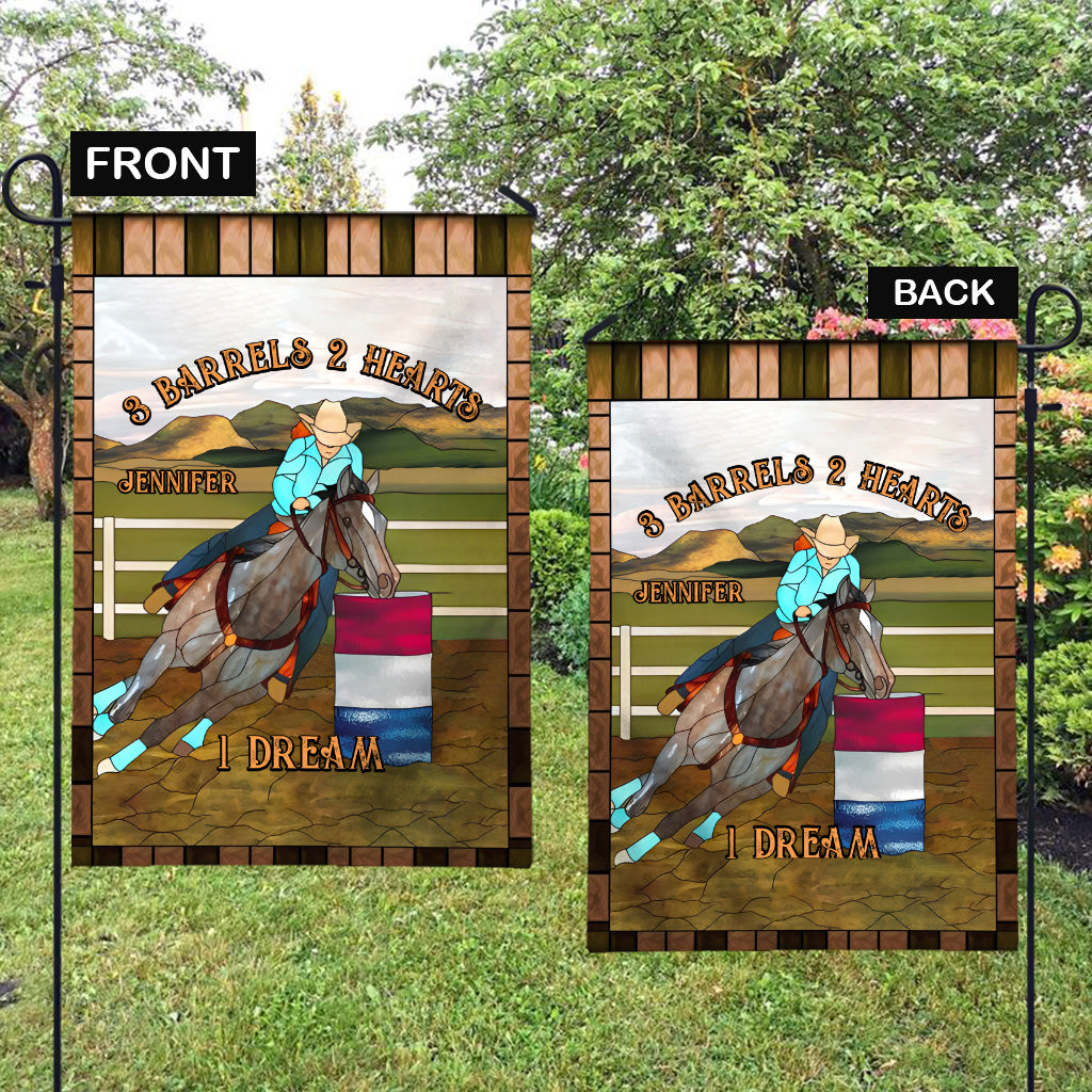 3 Barrels 2 Hearts 1 Dream - Personalized Horse Garden Flag