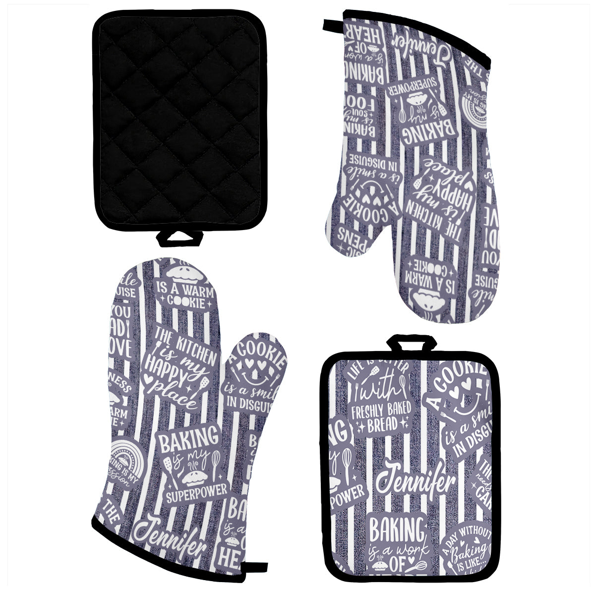 Baking Is A Work Of Heart - Personalized Baking Oven Mitts & Pot Holder Set
