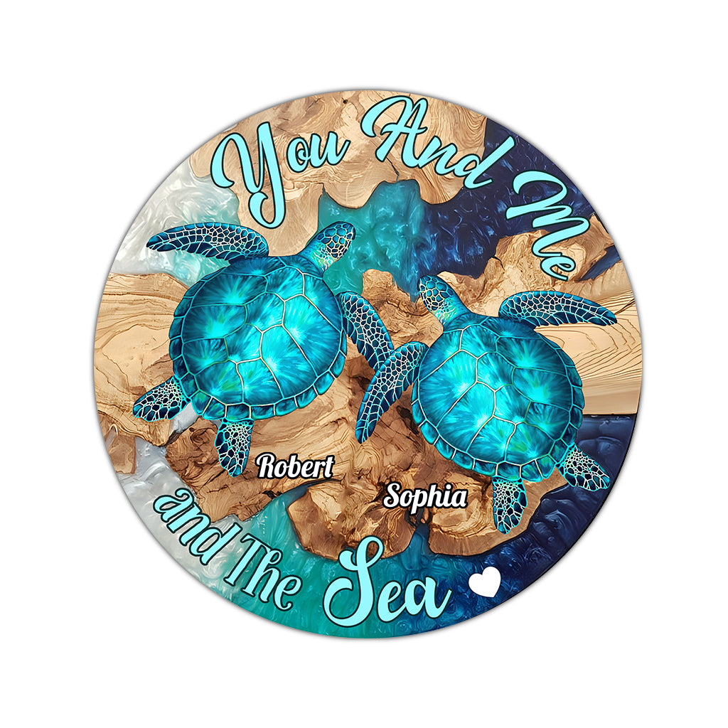 You And Me And The Sea - Personalized Turtle Round Rug