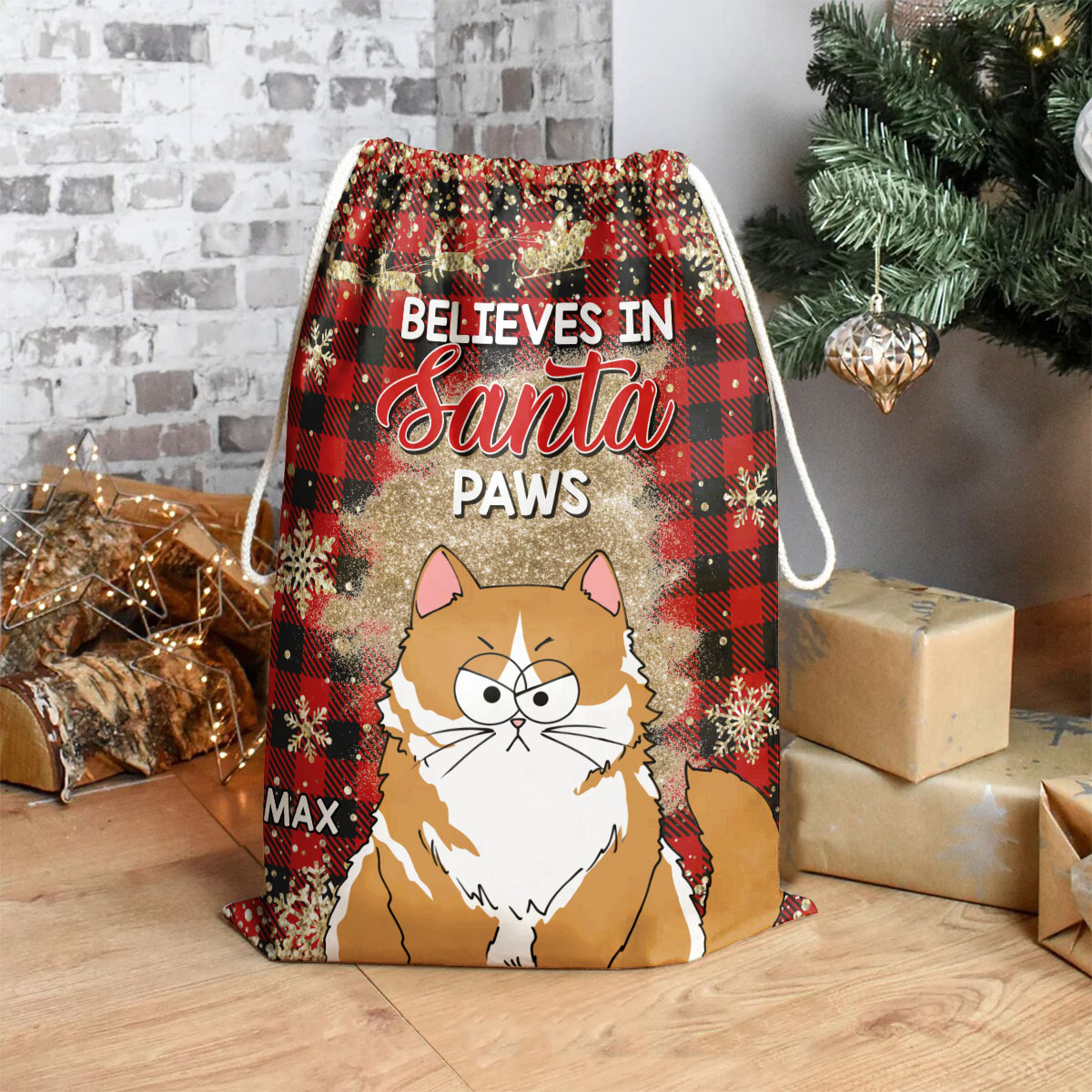 Believes In Santa Paws - Personalized Cat Christmas Gift Bag