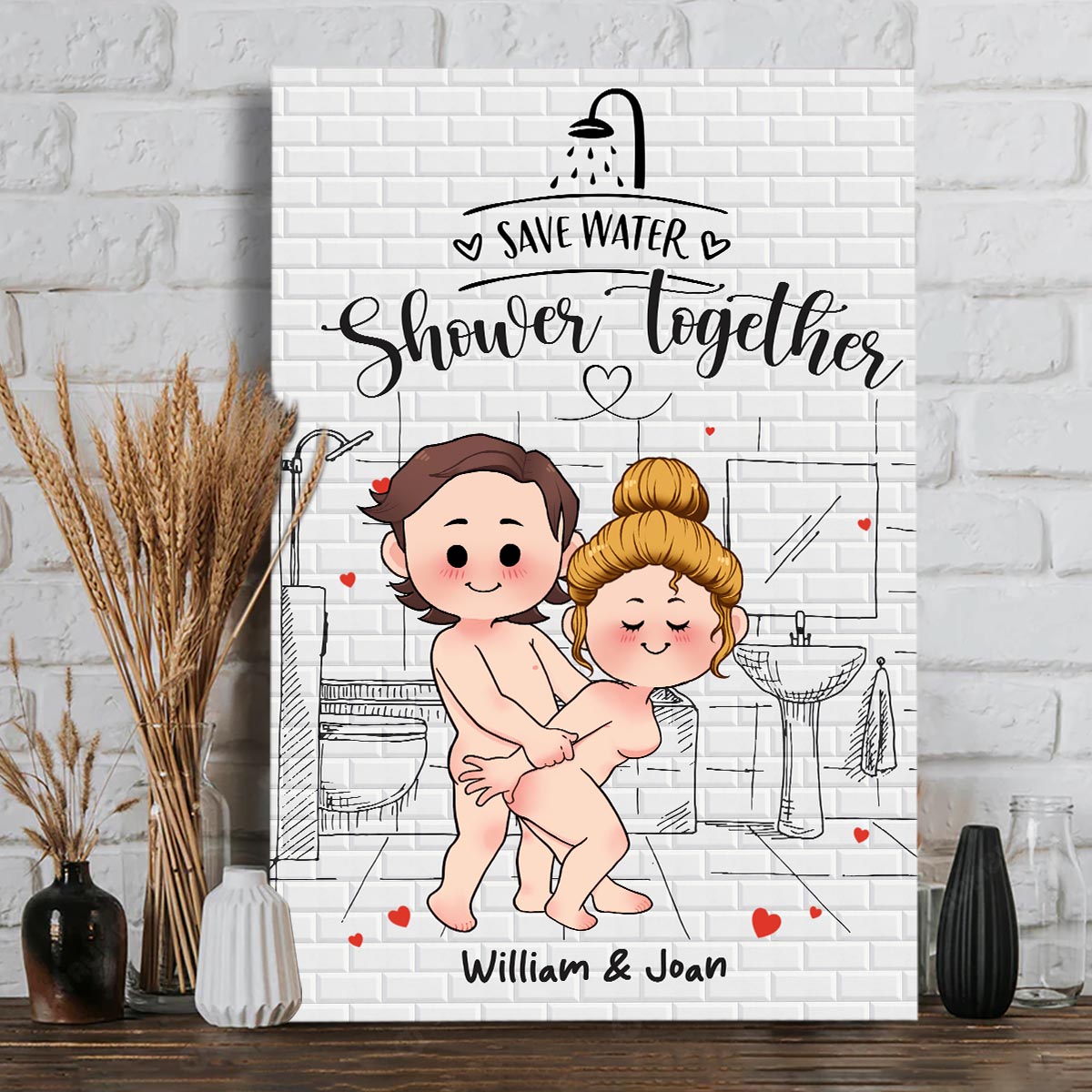 Save Water Shower Together - Personalized Couple Canvas And Poster