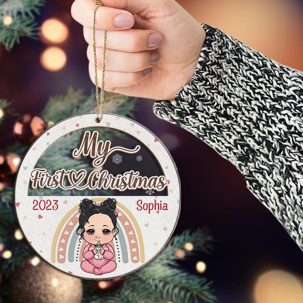 Baby 1st Christmas - Personalized Newborn 2 Layered Piece Mix Ornament