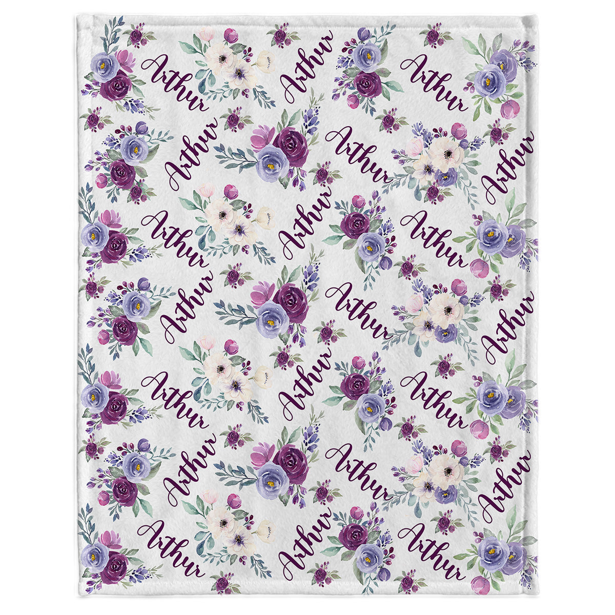 Custom Name Purple Flowers - Personalized grandson Blanket