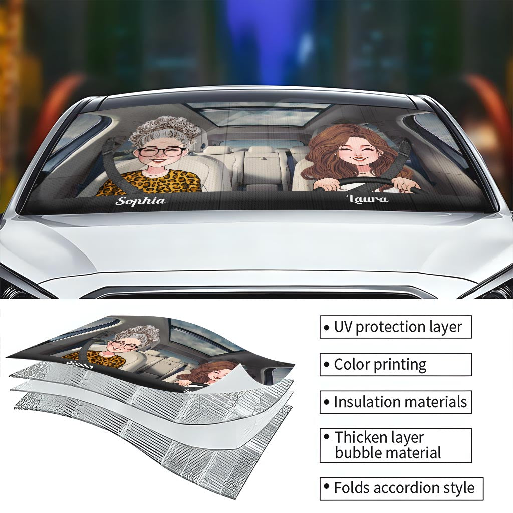 Adventure Awaits - Husband And Wife gift for wife, husband, girlfriend, boyfriend, mom, dad - Personalized Car Sunshade