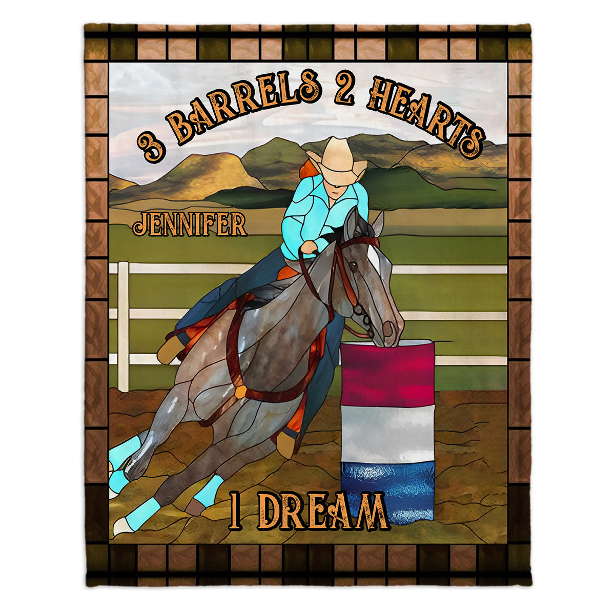 3 Barrels 2 Hearts 1 Dream - Personalized Horse Blanket