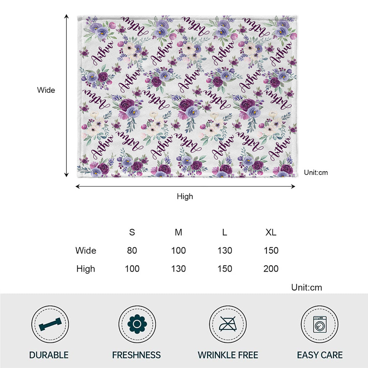 Custom Name Purple Flowers - Personalized grandson Blanket