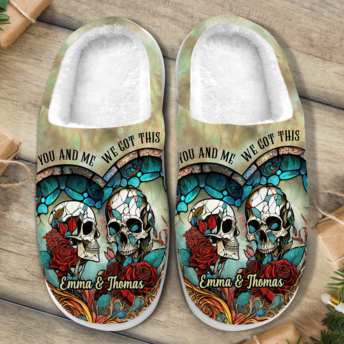 You & Me We Got This - Personalized Skull Slippers