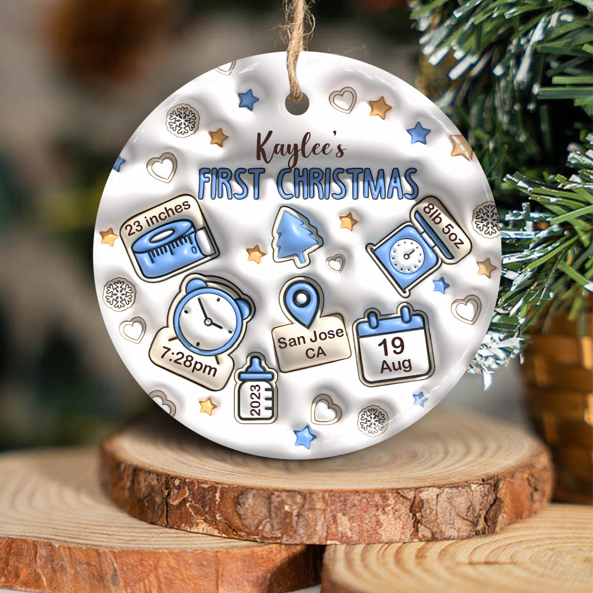 Inflated Baby Birth Stats - Gift for Newborn, mom, dad, grandson, granddaughter - Personalized Ceramic Circle Ornament