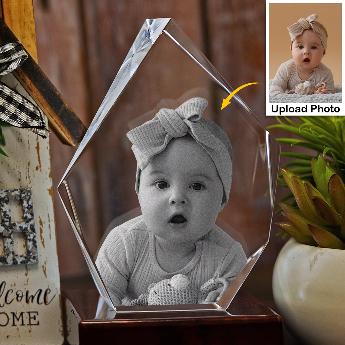 Custom Photo - Personalized Newborn Laser Engraving 3D Iceberg Shaped Crystal Lamp