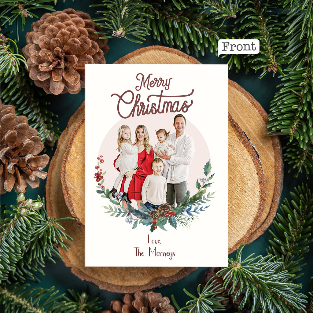 Merry Christmas Photo Upload In The Circle - Personalized QR Greeting Card